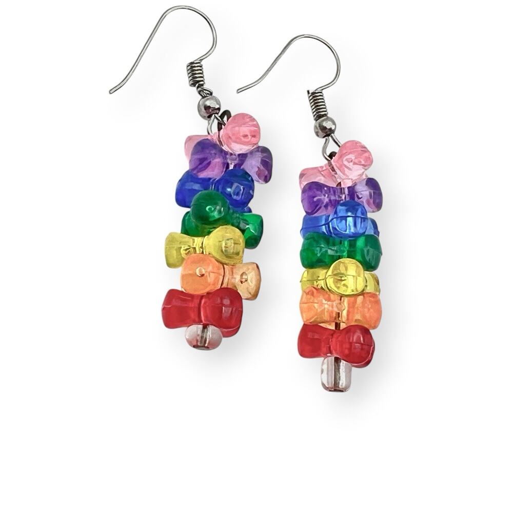 Bow Bead Earrings Vibrant Colors Y2K Dangle Pierced Retro Kawaii Fashion Jewelry